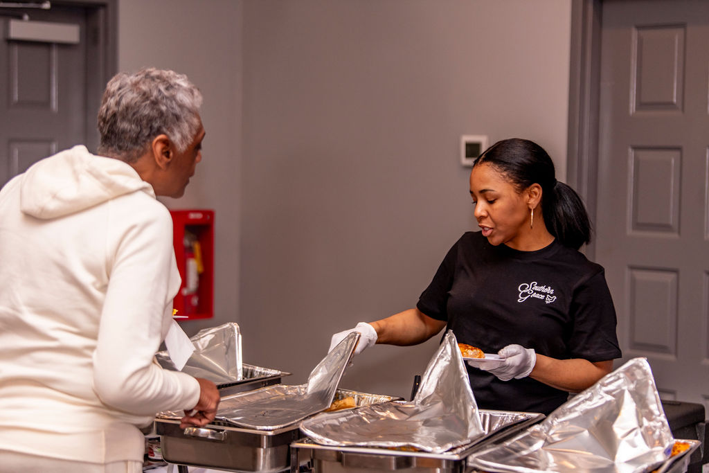 Serving guests from the buffet line